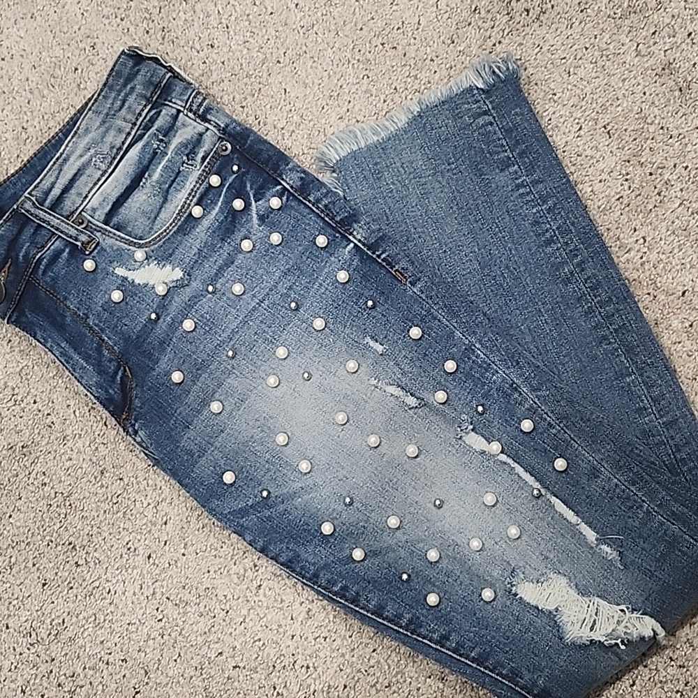 Pearl embellished jeans